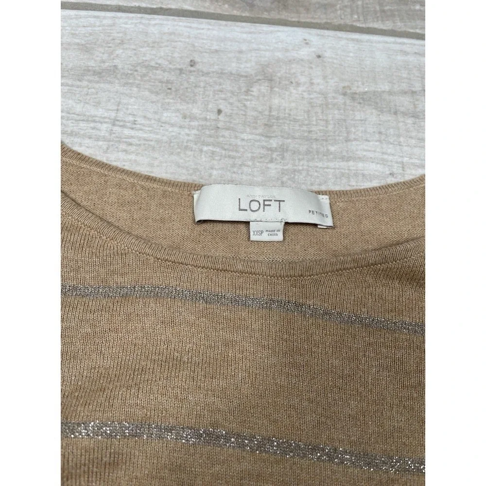 Ann Taylor Loft Women's Metallic Stripe Shoulder‎ Zipper Sweater Size XXSP